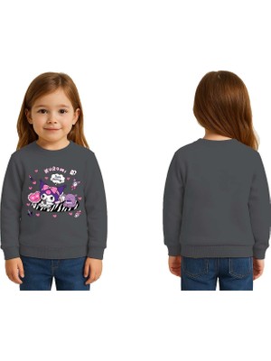 Sedirli Unisex Kuromi Baskılı Çocuk Swaetshirt 3 Iplik Şardonlu