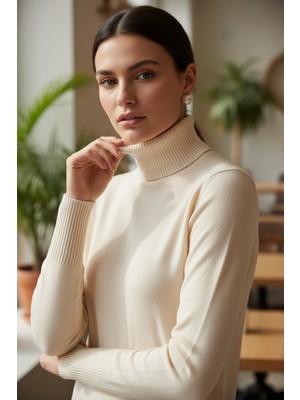 Mandala Tekstil Kadın Basic Triko Yarım Balıkçı Kazak