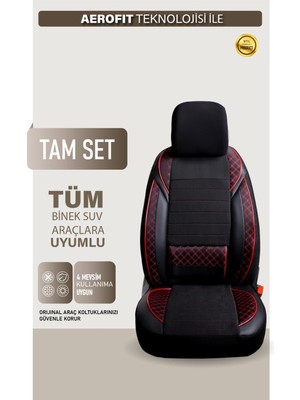 Castor Otomotiv Cstr Ssanyoung Actyon Sports Uyumlu Yarı Deri Oto Koltuk Kılıfı Ön/arka Set Elix Seri Siyah-Kırmızı