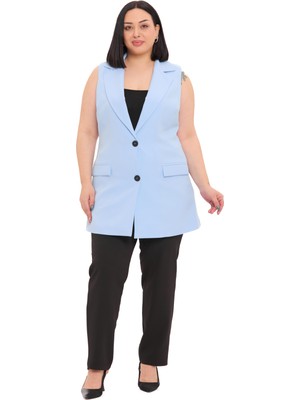 Disentis Modest Büyük Beden Düğmeli Kapaklı Cepli Astarlı Uzun Bebe Mavi Yelek