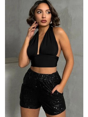 Cemo Cepli Siyah Payetli Şort