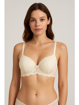 Avoria Ekru Dantel Detaylı Desteksiz Sütyen