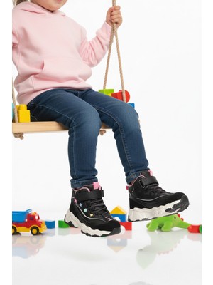 Cool Siyah Cırtlı Desenli Kaymaz Taban Kız Çocuk Spor Ayakkabı Bella Uzun P