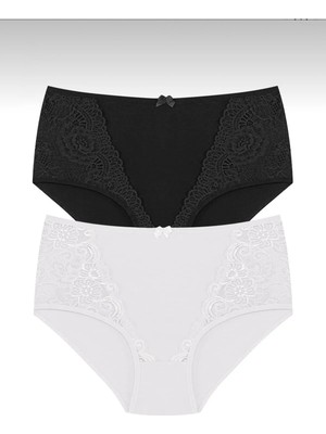 Kadın Battal 2'li Külot Büyük Beden Pamuklu Dantelli Kadın Iç Çamaşırı