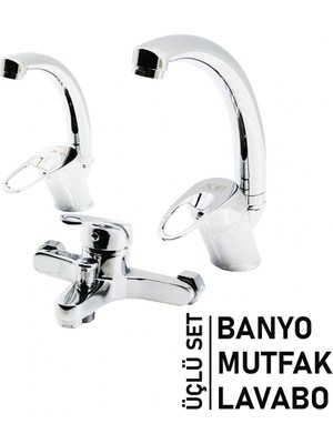 Timion 3lü Set   Banyo - Evye Mutfak - Lavabo   Aç Kapa  Mix Batarya Musluk (5148)