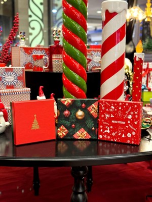 Kolix 3‘lü Takım Yılbaşı Hediye Kutusu 20X20 cm Taslama Kutu Yeni Yıl Çam Ağacı Dekoratif Kutu