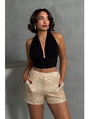 Cemo Cepli Siyah Payetli Şort