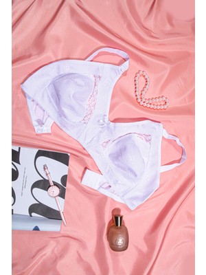 Avoria Lila Çiçek Desenli Dantelli Yumuşak Destekli Sütyen