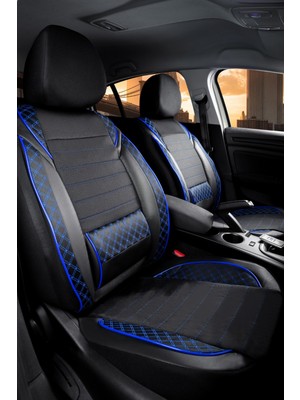 Castor Otomotiv Cstr Renault Clio 5 Uyumlu Yarı Deri Oto Koltuk Kılıfı Ön/arka 5 Li Set Atlas Siyah-Mavi