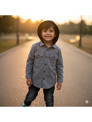 Selvira Çocuk Erkek Günlük 2'li Kombin – Baskılı Tişört & Kapüşonlu Gömlek