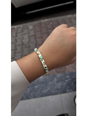 Glossy Jewelery Renkli Mineli Taş Desenli Motifli Çelik Bileklik