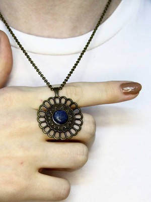 Esha Doğal Taş Lapis Doğal Taşlı Yuvarlak Model Antik Kadın Kolye EUK49LPS