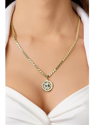 Fiyonk Kuyumculuk 14 Ayar Altın Pullu Zincirli Güneş Uçlu Kolye