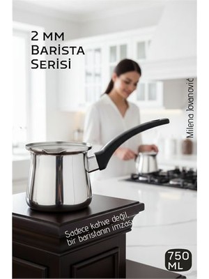 SHC4200 304 Paslanmaz Çelik Cezve 750 ml Profesyonel Barista Serisi Isıya Dayanıklı Sap
