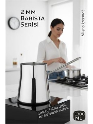 SHC4200 304 Paslanmaz Çelik Cezve 1300 ml Profesyonel Barista Serisi Isıya Dayanıklı Sap