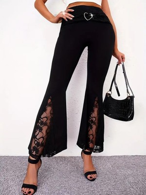 Etiler Collection Kadın Yüksek Bel Kalpli Kemer Dantel Detaylı Dalgıç Pantolon