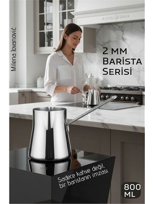 SHC4200 304 Paslanmaz Çelik Cezve - 800 ml Profesyonel Barista Serisi Isıya Dayanıklı Sap