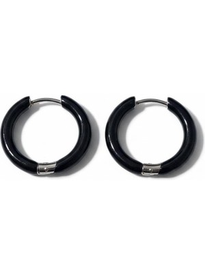 Cesicey Siyah Mineli Çelik Küpe Gümüş Renk