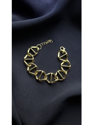 Glossy Jewelery Üçgen Desen Kalın Tasarım Bileklik