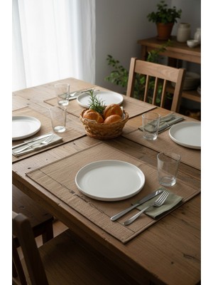 Good Mood Baskılı Doğal Jüt Hasır Amerikan Servis Supla Sofra Sunum Matı Leke Tutmaz