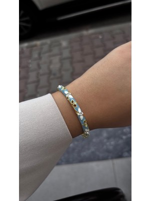 Glossy Jewelery Renkli Mineli Taş Desenli Motifli Çelik Bileklik