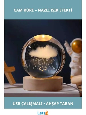 UltraNova Işıklı Cam Küre Dekoratif Aydınlatma, Ahşap Altlık, Şık ve Modern Tasarım