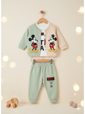Selvira 3’lü Takım | Mickey Tarzı Karakter Baskılı Sweat, Ceket ve Alt Eşofman