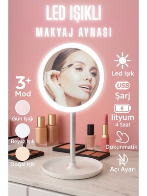 Dokunmatik LED Işıklı USB Li Yuvarlak Masa Üstü Makyaj Aynası Makyaj Aynası Ledli