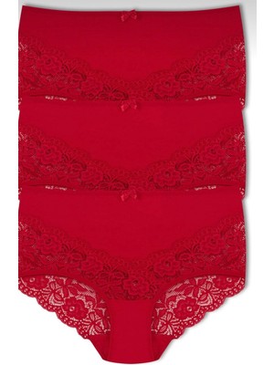 Kırmızı Yüksek Bel Büyük Beden Kadın Külot 3'lü Battal Yıl Başına Özel