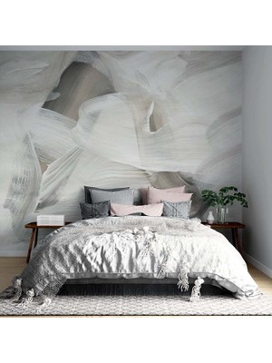 Grown Beyaz Fırça Darbeleri Yağlı Boya Duvar Kağıdı