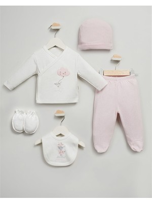 Bebitof Kız Bebek Yenidoğan Pembe %100 Pamuk 5'li  Zıbın Seti / Hastane Çıkışı Takımı 641798