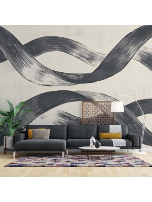 Grown Siyah Dalgalı Soyut Duvar Kağıdı