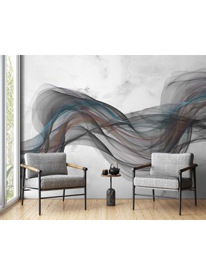 Grown Siyah Gri Akışkan Desen Soyut Duvar Kağıdı