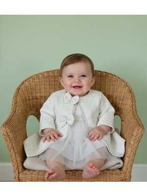 Minimony 0-24 Ay Kız Bebek Ince Mantolu Bayramlık Gelinlik Abiye Saç Bandı Ceket Elbise 3'lü Takım 1070