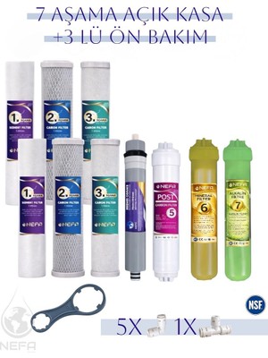 Nefa Tüm Açık Kasa Su Arıtma ve Ihlas Cebilion -Compact Uyumlu- 1.5 Yıllık 7+3 Aşamalı Filtre Seti