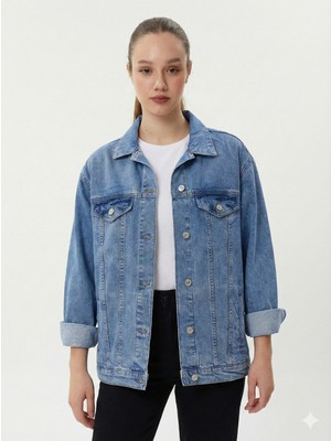 Twister Bc J68-01 Dark Blue Oversize Kadın Kot Ceket Açık Mavi