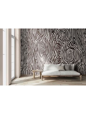 Grown Siyah Beyaz Zebra Desenli Dalgalı Soyut Duvar Kağıdı