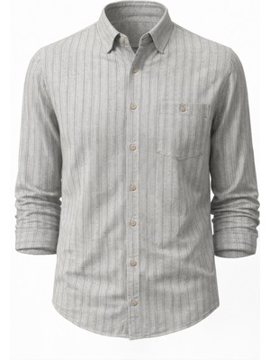 Varetta Erkek Gri Çizgili Gömlek Uzun Kollu Geniş Kesim