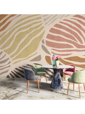 Grown Pastel Renkli Çizgili Yapraklı Soyut Duvar Kağıdı