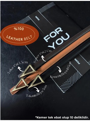 Fiori 3'lü Hakiki Bombeli Deri Üçgen Tokalı Basic Kadın Pantolon Kemeri, Ceket Kemeri, Elbise Kemeri