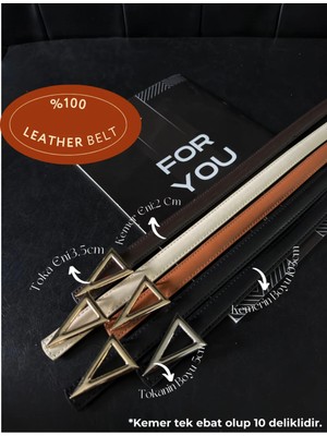 Fiori 5'li Hakiki Bombeli Deri Üçgen Tokalı Basic Kadın Pantolon Kemeri, Ceket Kemeri, Elbise Kemeri