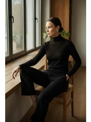 Mandala Tekstil Kadın Basic Triko Tam Balıkçı Kazak