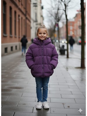 Bubiee Baby Kız Çocuk Mürdüm Kapüşonlu Puffer Şişme Mont -Su Geçirmez Sıcak Tutar