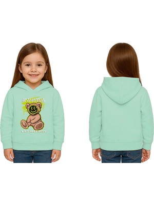 Sedirli Unisex Ayıcık Bear Baskılı Çocuk Swaetshirt Kapşonlu 3 Iplik Şardonlu