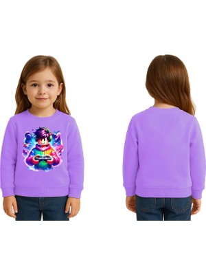 Sedirli Unisex Roblox Baskılı Çocuk Swaetshirt 3 Iplik Şardonlu