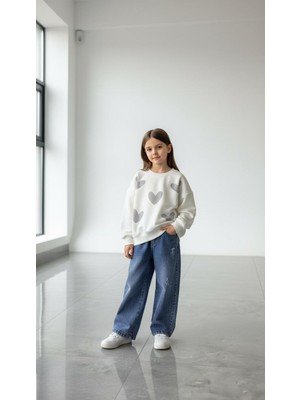 Miviko Kız Çocuğu Takımı Alt Üst  Set Kotlu  Takım Taşlı Desenli Pantolon Beli Lastikli Pamuk Kumaş Fulll Ikralı