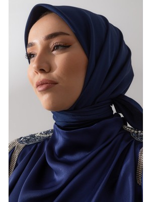Lacivert Silk Home Düz Twill Polyester Eşarp