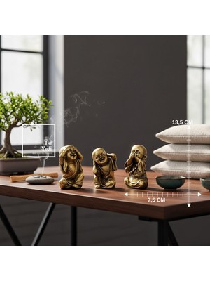 İki Yedi Konsept Görmedim Duymadım Bilmiyorum Temalı Buda Figür Seti Dekoratif Obje Meditasyon Yoga Feng Shui Astro