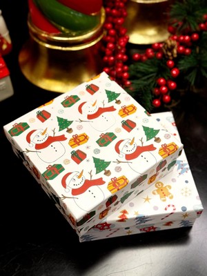 Kolix 2 Li Takım Yılbaşı Hediye Kutusu 20X20 Taslama Kutu Kardan Adam Kurabiye Dekoratif Kutu
