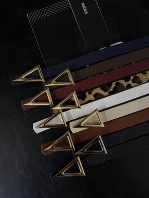 Fiori 9'lu Üçgen Tokalı Basic Kadın Pantolon Kemeri, Ceket Kemeri, Elbise Kemeri